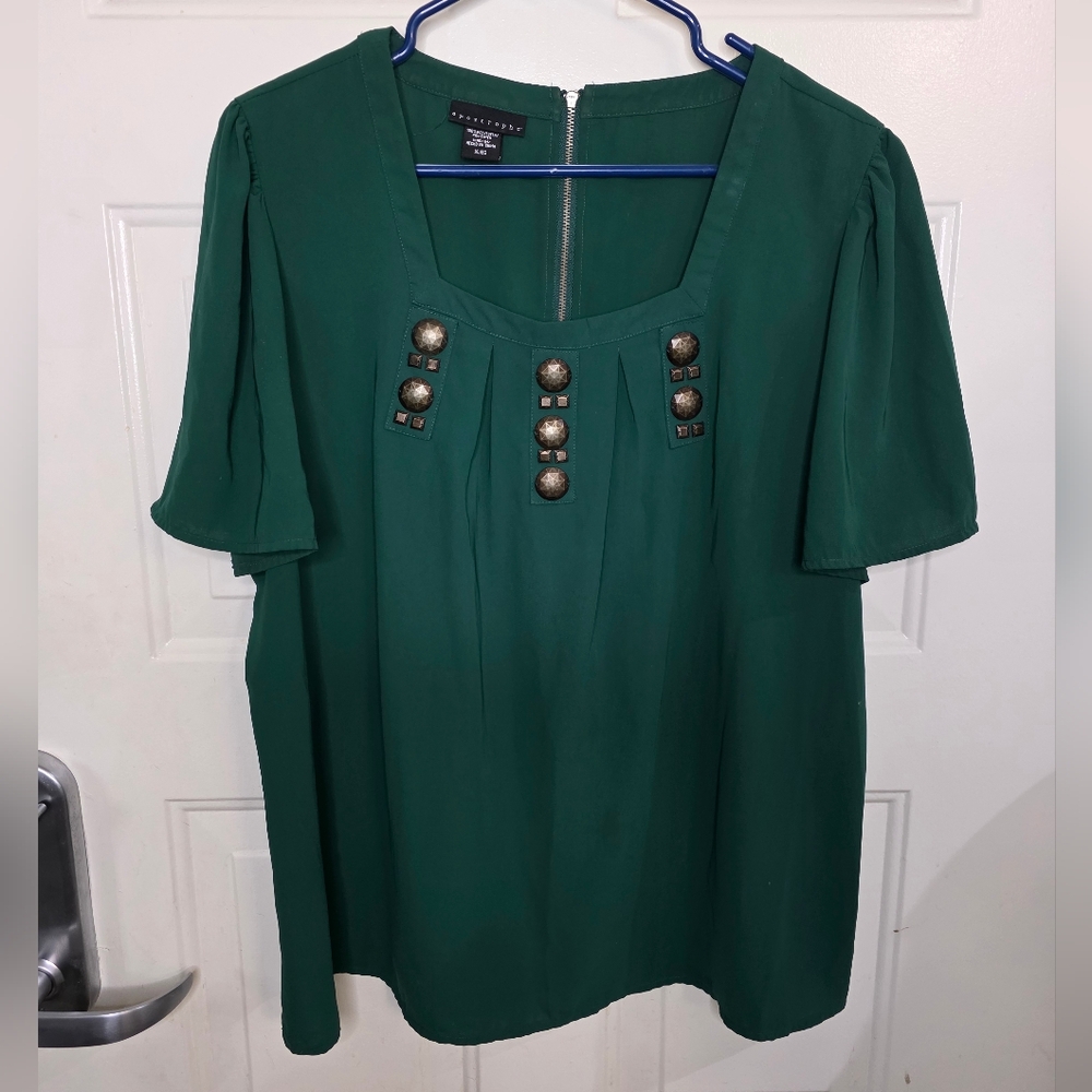Apostrophe Blouse Top Green Size XL Zipper Closure In‎ Back